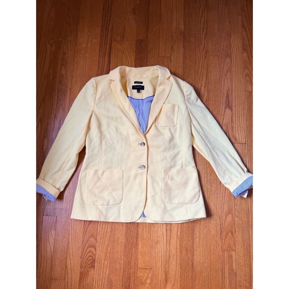 Talbots Aberdeen Yellow Blazer Size 12 Preppy Striped Lining Jacket